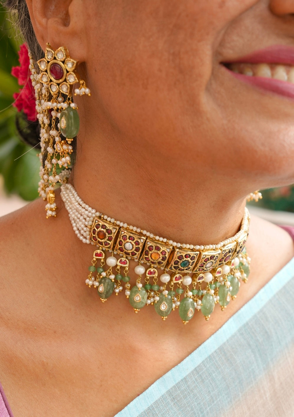 Amrapali Navratna Silver Choker Necklace