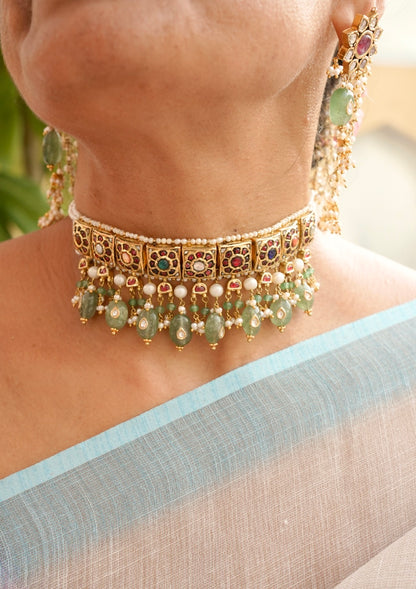 Amrapali Navratna Silver Choker Necklace
