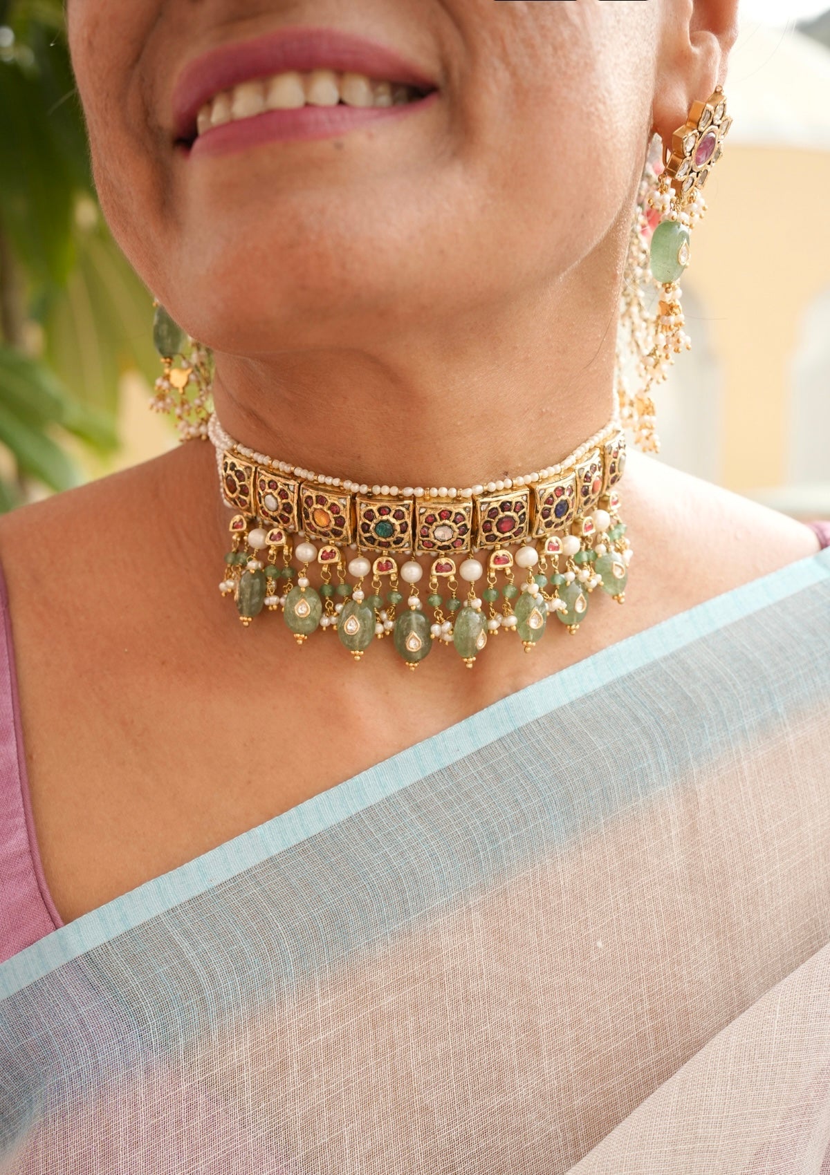 Amrapali Navratna Silver Choker Necklace