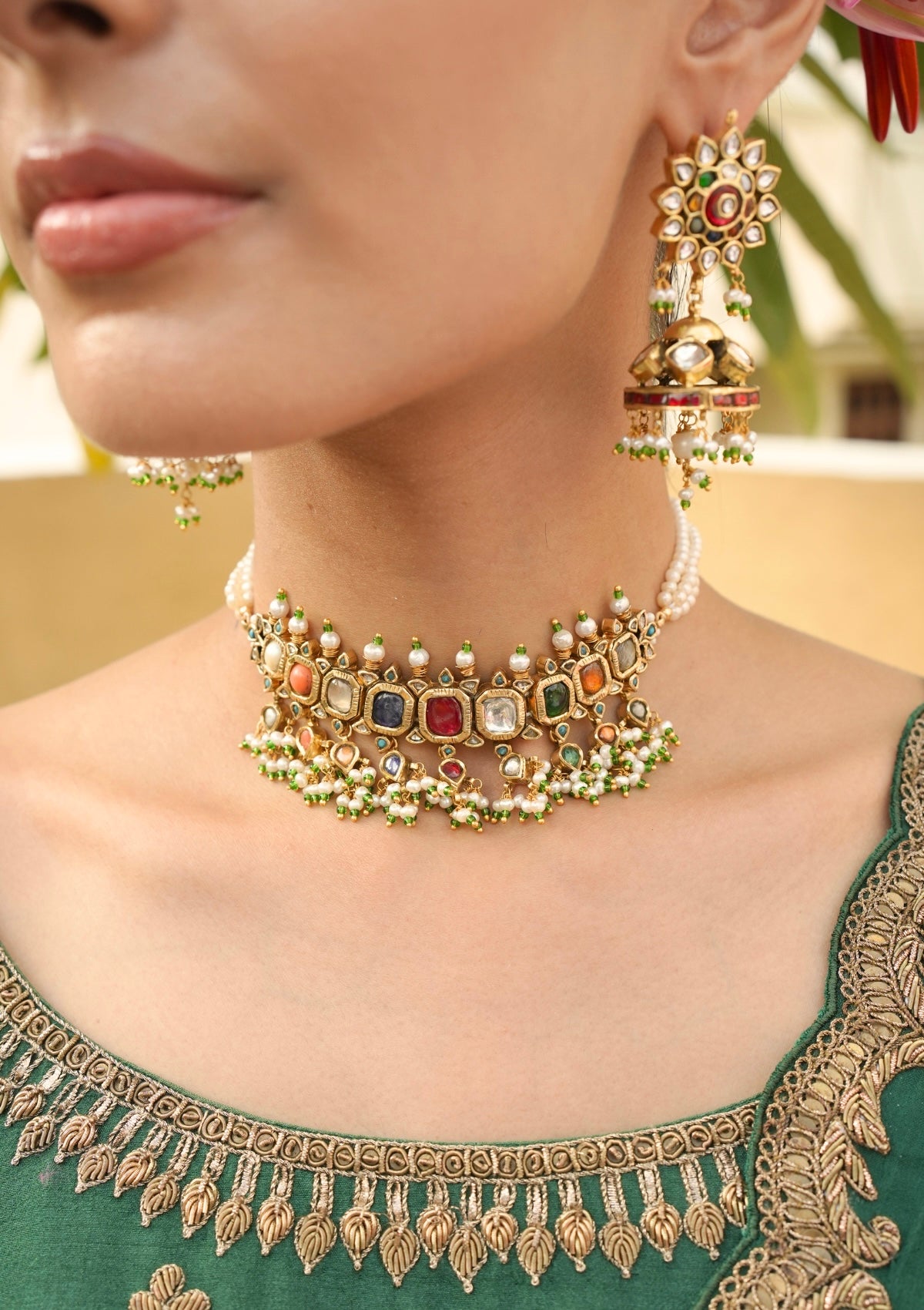 Vamika Navratna Silver Choker Necklace