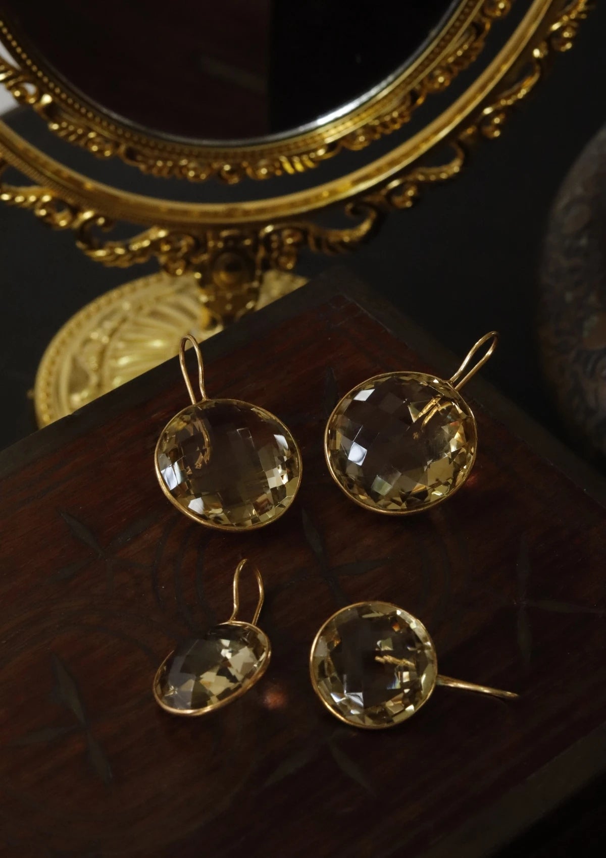 Victorian Round Yellow Amethyst Silver Earrings