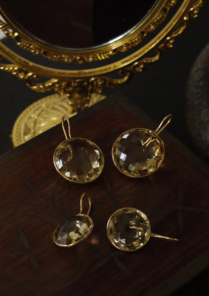Victorian Round Yellow Amethyst Silver Earrings