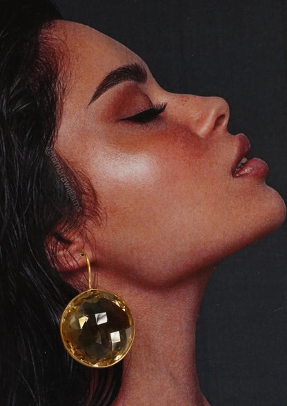 Victorian Round Yellow Amethyst Silver Earrings