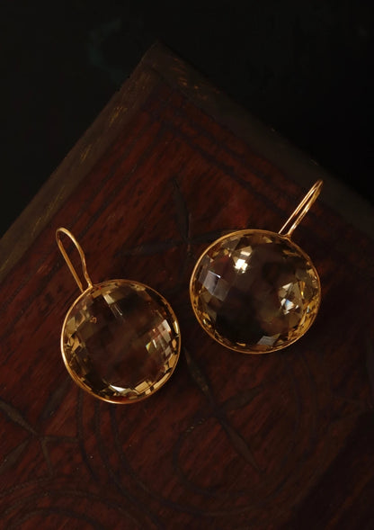 Victorian Round Yellow Amethyst Silver Earrings