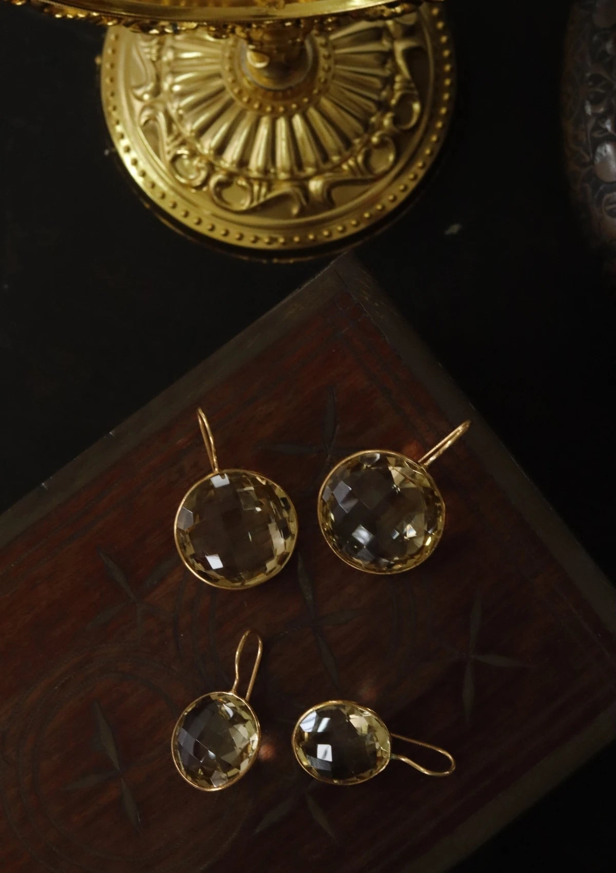 Victorian Round Yellow Amethyst Silver Earrings