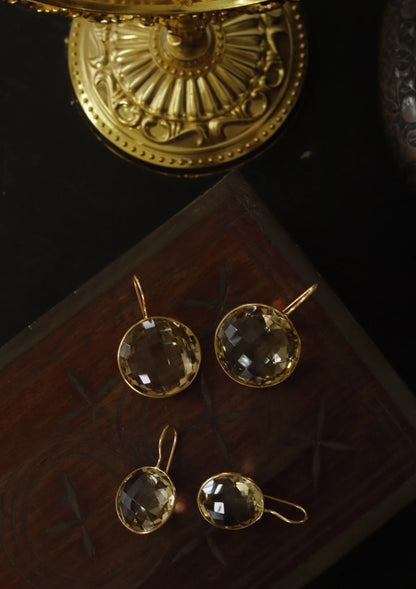 Victorian Round Yellow Amethyst Silver Earrings