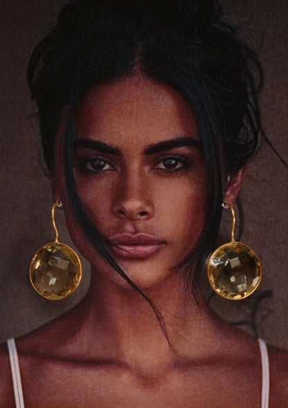 Victorian Round Yellow Amethyst Silver Earrings