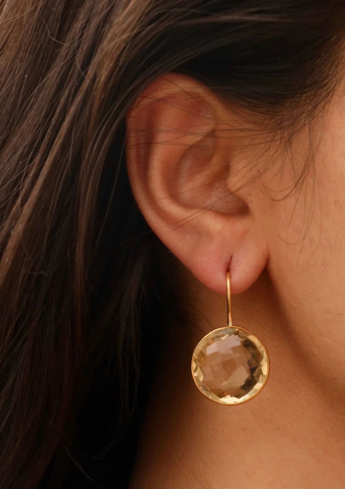 Victorian Round Yellow Amethyst Silver Earrings