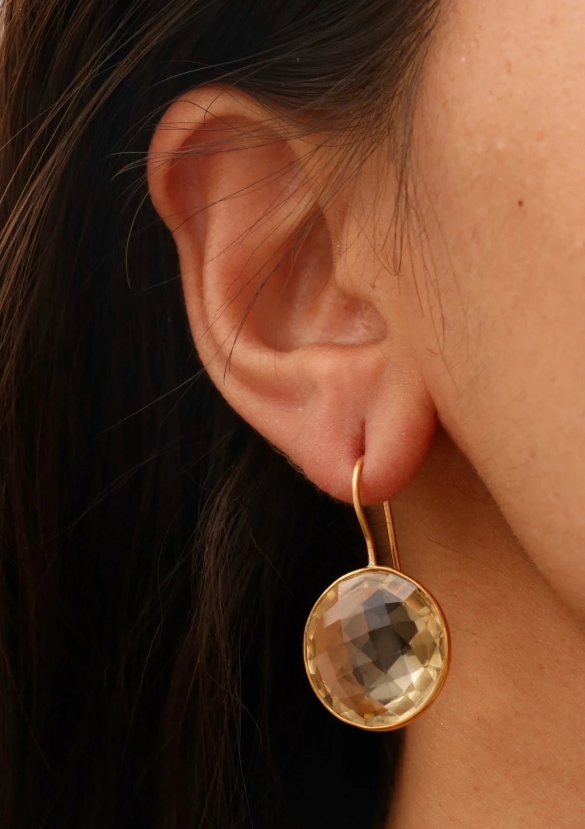 Victorian Round Yellow Amethyst Silver Earrings