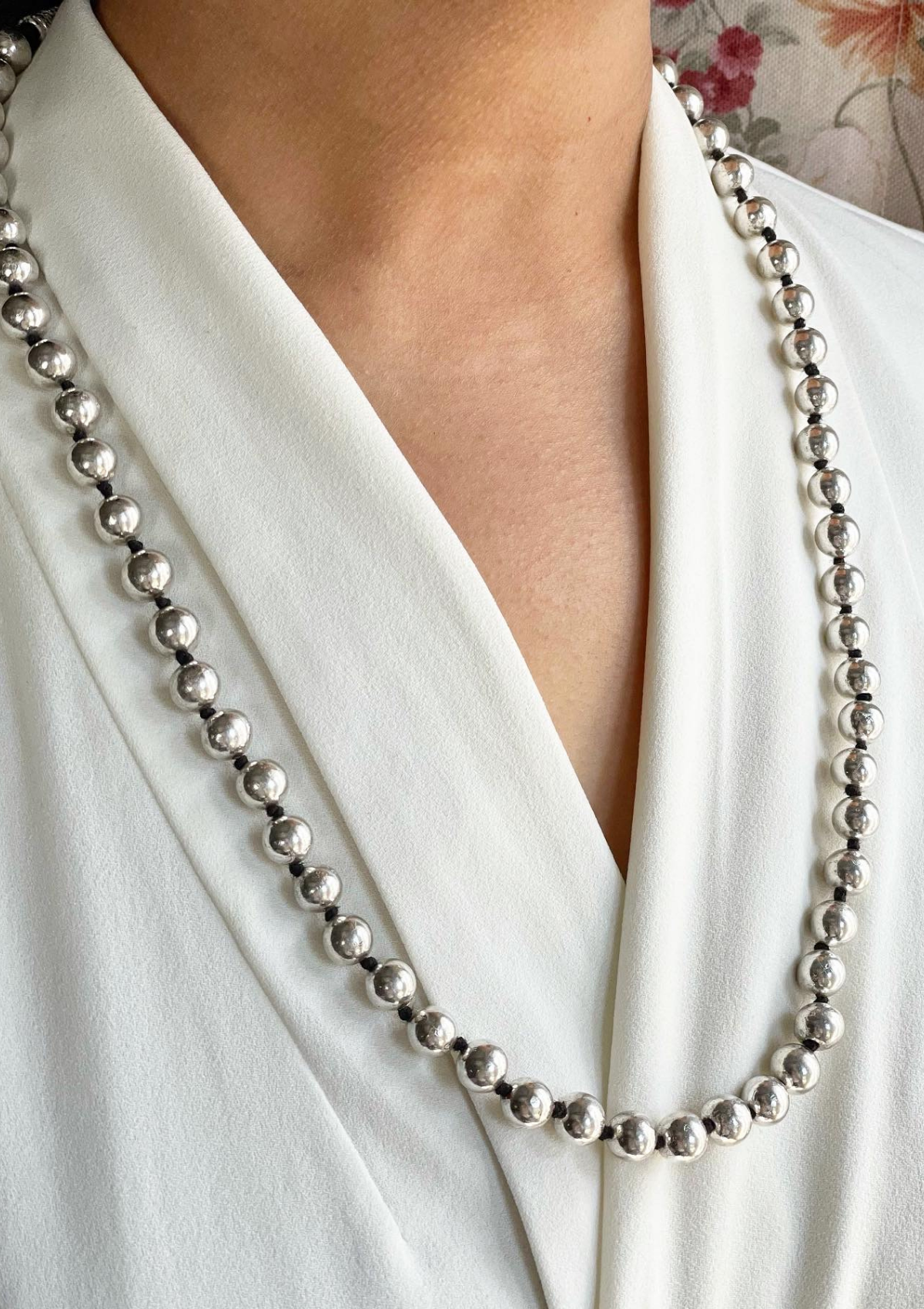 Round dholki beads necklace made from sterling silver beads